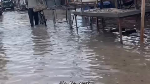 Following severe rainfall, tents and roads flooded in Khan Younis, southern Gaza