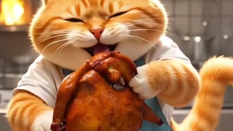 "Cat Cooking Chicken 🐱| Funny Lunch Challenge!"