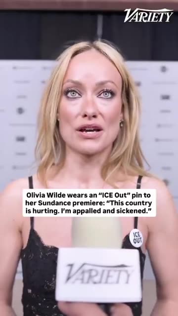 ctress Olivia Wilde wears an “ICE OUT” pin and calls them a criminal organization