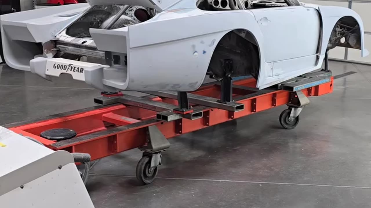 Porsche 935 Big Body Tribute On a Celette frame machine getting some TLC.