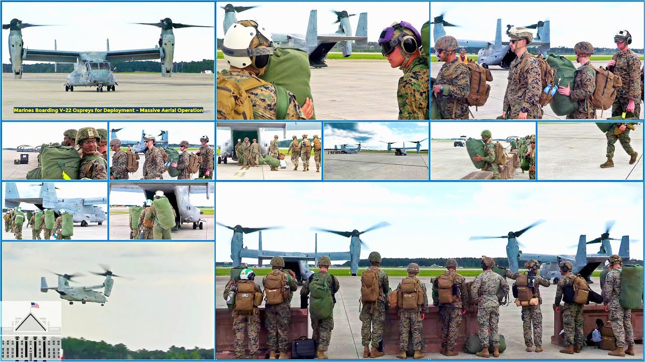Marines Boarding V-22 Ospreys for Deployment - Massive Aerial Operation