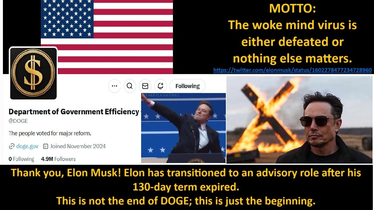 Thank you, Elon Musk! Elon has transitioned to an advisory role after his 130-day term expired. This is not the end of DOGE; this is just the beginning!