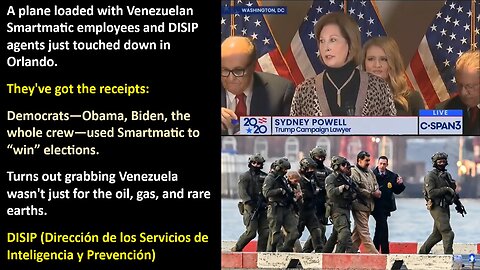A plane loaded with Venezuelan Smartmatic employees and DISIP agents just touched down in Orlando. They've got the receipts: Democrats—Obama, Biden, the whole crew—used Smartmatic to “win” elections.