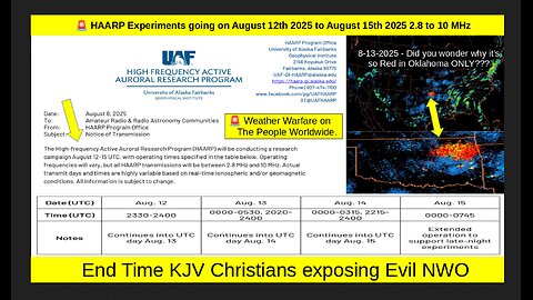 🚨 HAARP Experiments going on August 12th 2025 to August 15th 2025 2.8 to 10 MHz