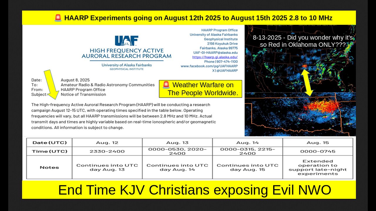 🚨 HAARP Experiments going on August 12th 2025 to August 15th 2025 2.8 to 10 MHz