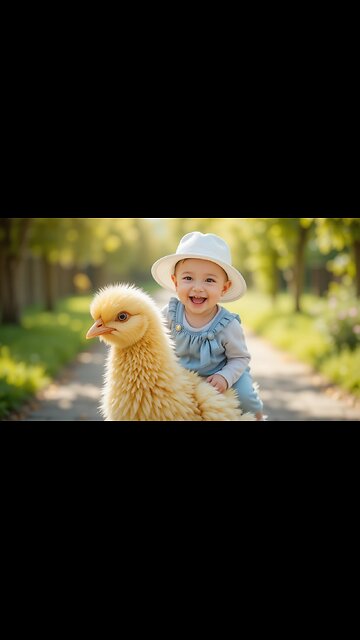Baby Rides a Giant Fluffy Chick: Adorable Adventure