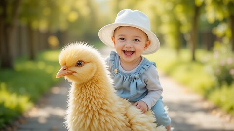 Baby Rides a Giant Fluffy Chick: Adorable Adventure