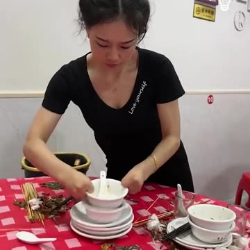 Woman with amputated hands cleaning up!.hd