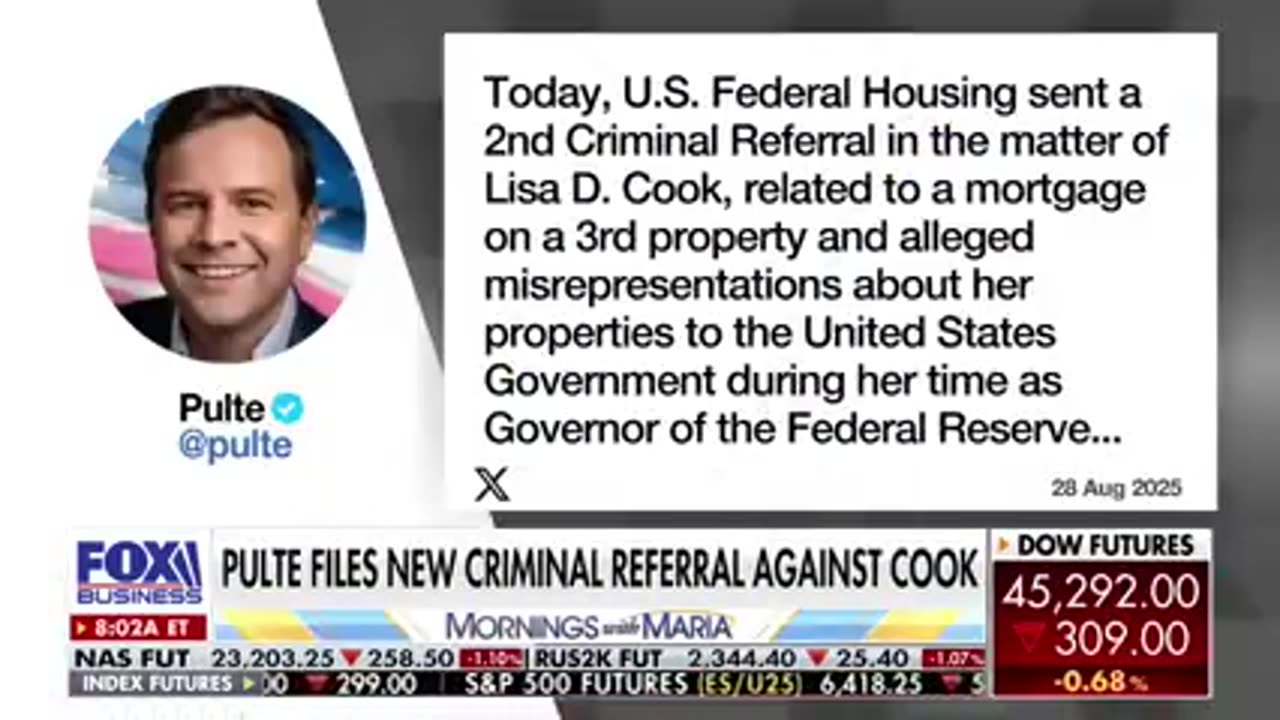 Trump's senior housing official acknowledges that Lisa Cook's situation "does not look very good."