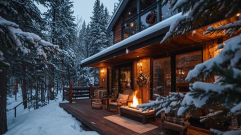 Cozy Snowfall by the Outdoor Fireplace ❄️🔥 | Relaxing Natural Winter Sounds