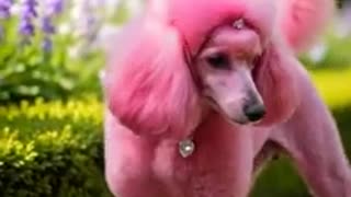 Adult female poodle with pink fur