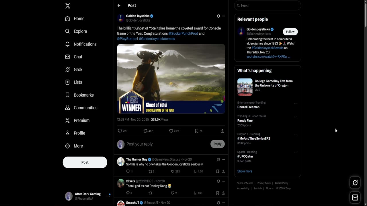 Golden Joystick Declares Ghost of Yotei Game of The Year