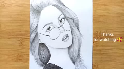 A girl with beautiful hair Pencil Sketch || How to draw a Girl with Glasses ||