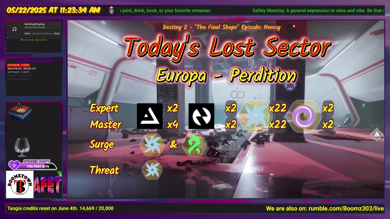 Destiny 2: 5-22-25 Perdition is the Lost Sector. Arc/Strand Surge.