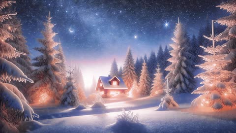 AMBIENT STORM - AS SNOWFLAKES GENTLY FALL ON THE COZY CABIN, THE STARS GLOW PEEKS THROUGH THE SKY