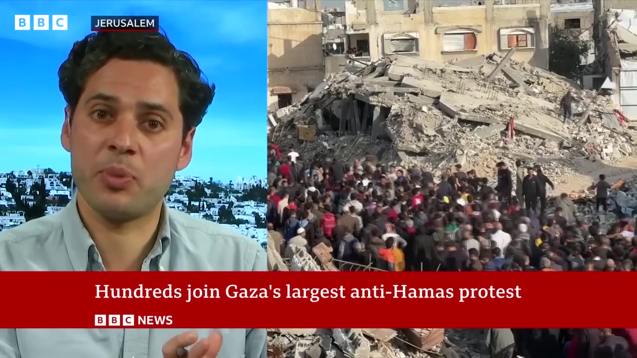 Hundreds join Gazas largest antiHamas protest since war began BBC News_