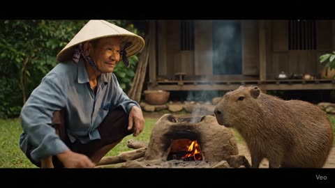 Cappybara beside the old farmer