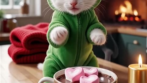 Kitty's Heart Drink ☕️💖 #cat#cat #cute #cats #love #frog #winter