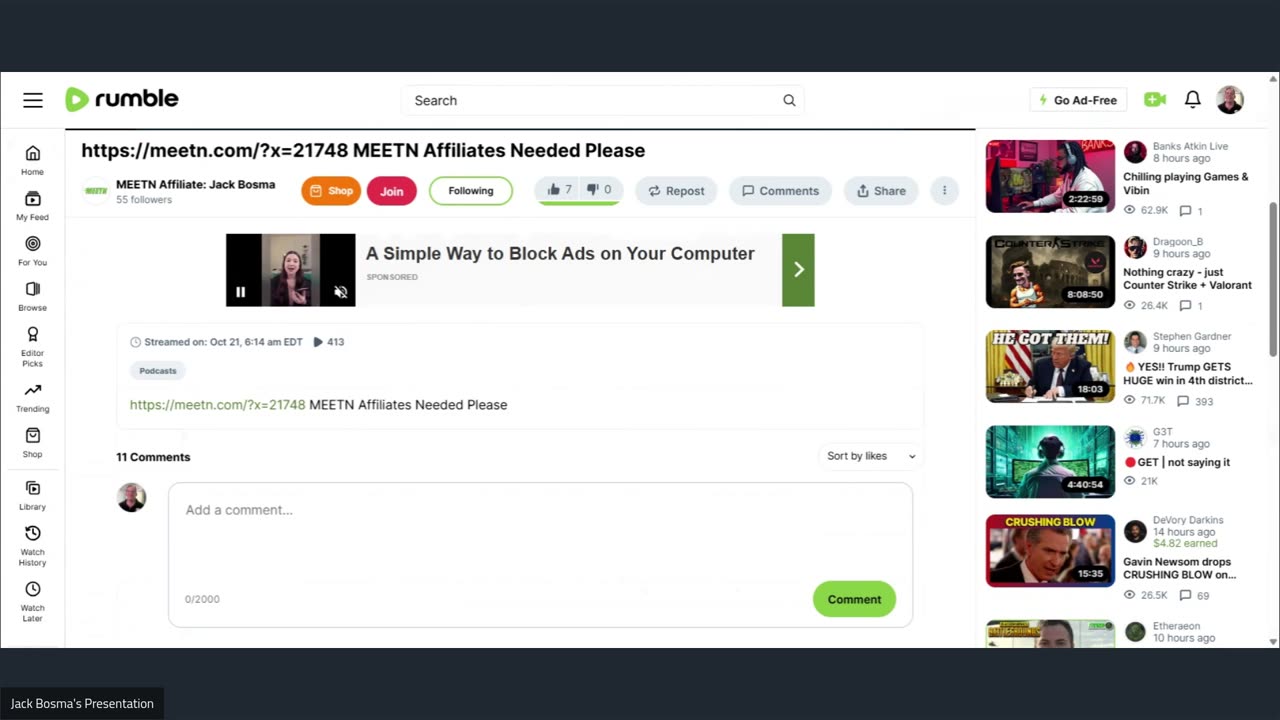 Rumble: Videos Enable Channel Comments