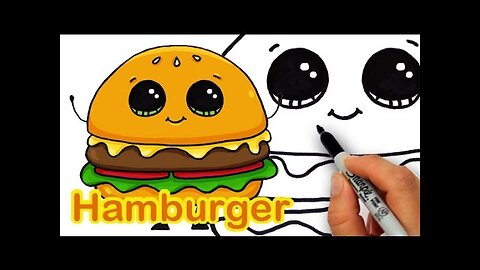 How to Draw a Cartoon Hamburger Cheeseburger Cute and Easy