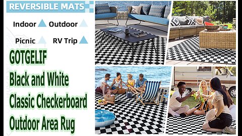 GOTGELIF Black and White Classic Checkerboard Outdoor Area Rug