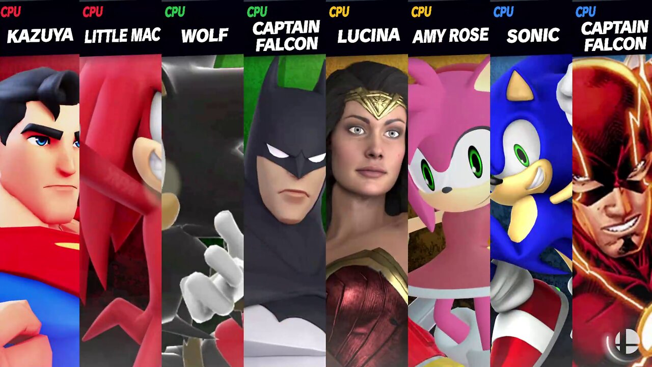 Superman & Knuckles vs Shadow & Batman vs Wonder Woman & Amy vs Sonic & The Flash SSBU Quickie
