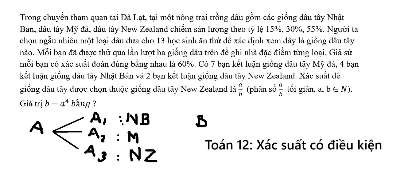 Toán 12: Trong chuyến tham quan tại Đà Lạt, tại một nông trại trồng dâu gồm các giống dâu tây