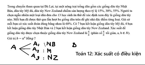 Toán 12: Trong chuyến tham quan tại Đà Lạt, tại một nông trại trồng dâu gồm các giống dâu tây