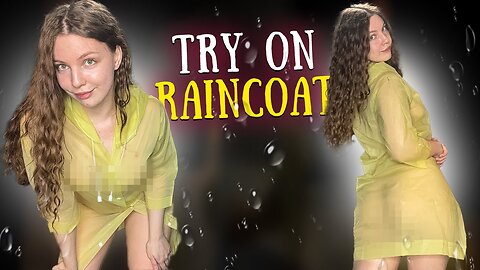 [4K USA]YELLOW RAINCOAT REVIEW, BLACK CALVIN KLEIN LINGERIE SET, SEE-THROUGH BLACK STOCKINGS!RAINCAP