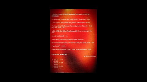 9/16/25 $400 Mega Millions Lottery Decode / Potential Lottery Numbers. See Description.
