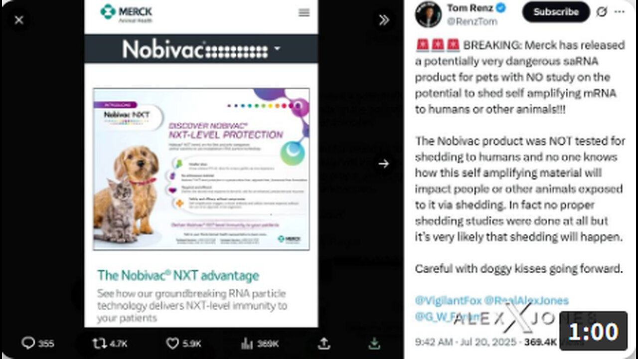 BREAKING EXCLUSIVE: Merck's Dangerous New saRNA 'Vaccine' For Pets Has Had NO STUDY For Potential Shedding To Humans Or Other Animals!