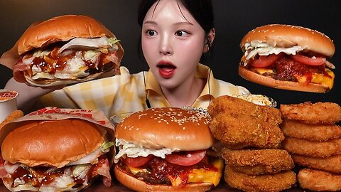 Burger King Mukbang! Steak Cheeseburger, Shrimp Chili Burger & Chicken | ASMR