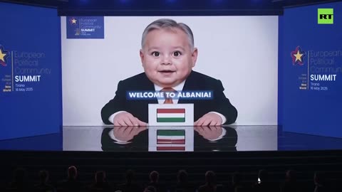 European leaders shown as babies at OFFICIAL EU political meeting in Albania