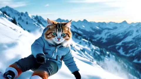 Snowboarding Cat Takes Over the Slopes! ❄️😸 Hilarious Snow Skating Skills #funny #funnyanimals