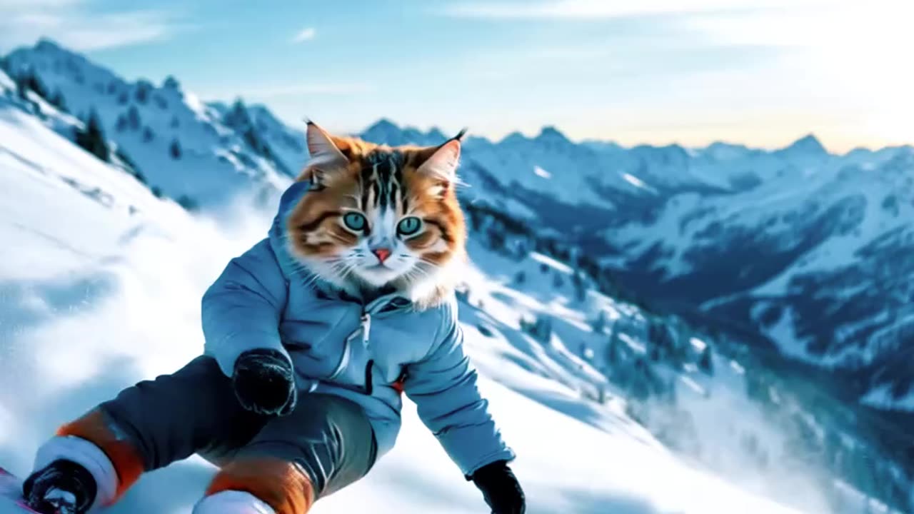 Snowboarding Cat Takes Over the Slopes! ❄️😸 Hilarious Snow Skating Skills #funny #funnyanimals