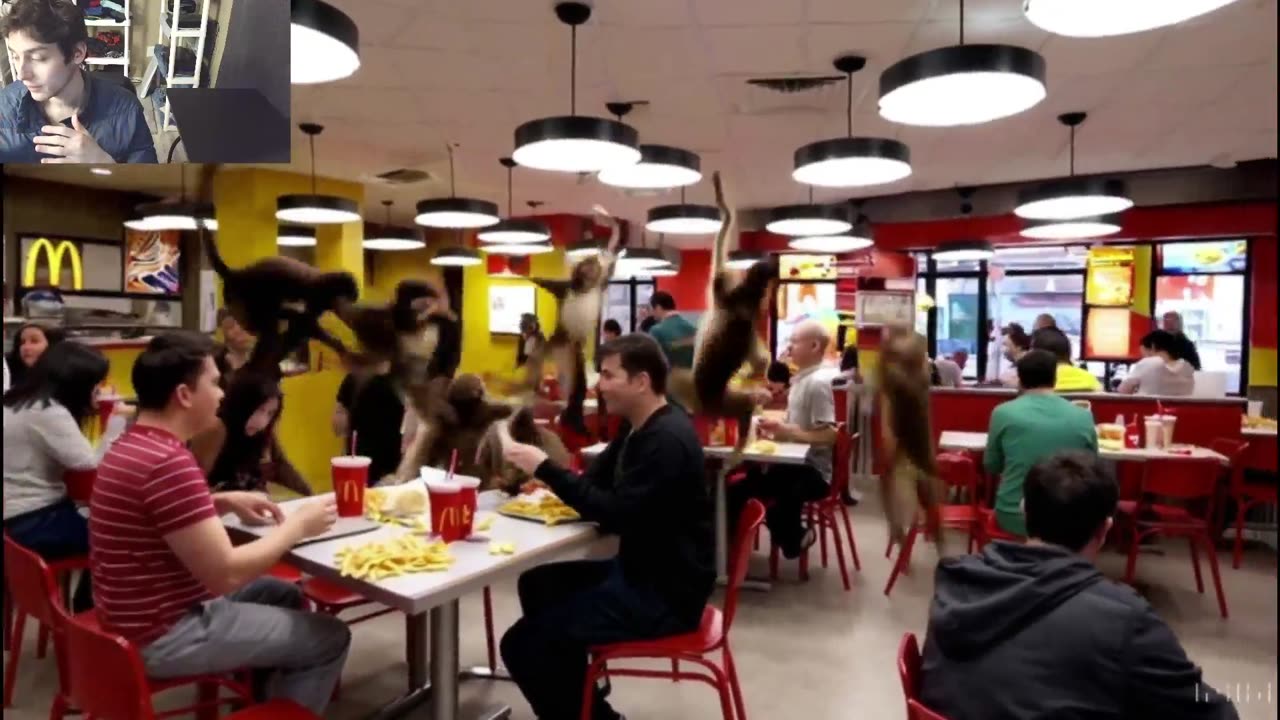 Outtake #1,048 Of Over 5 Monkeys Roam Around A McDonald's Restaurant Fake Funny Parody Video