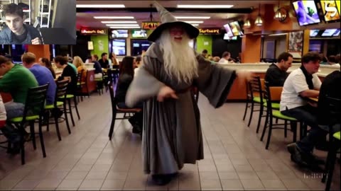 Outtake #3,053 Of Gandalf From The LOTR Series Is Dancing At A Subway Restaurant Fake Funny Parody