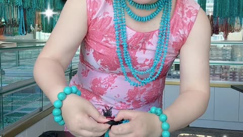 250617-12 Sleeping Beauty Turquoise Bead Strand: Jeweled Piano Keys Dancing on the Wrist