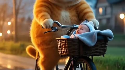 "Tabby Cat Takes Care of Baby: AI-Created Cutie!"