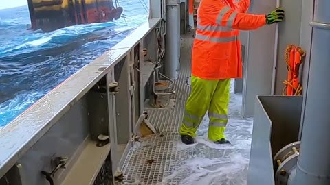 Huge Cold Waves Go Over the Side of the Boat