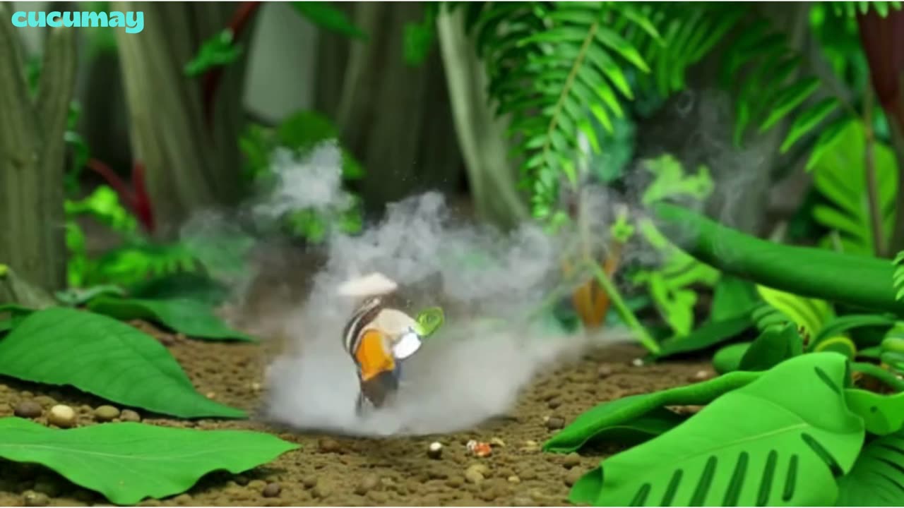 A cheeky little monkey in a jungle grabs a banana