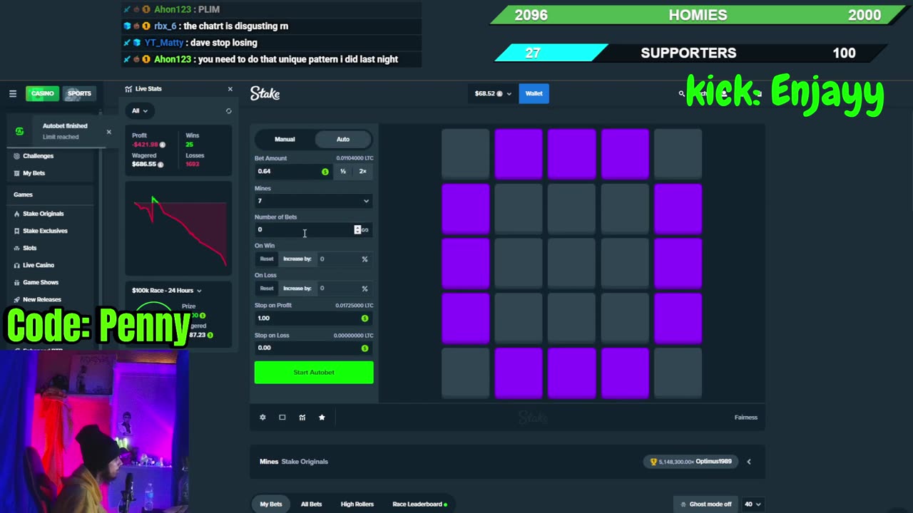 1000 BETS | 2 WINS | 22,600X | STAKE MINES