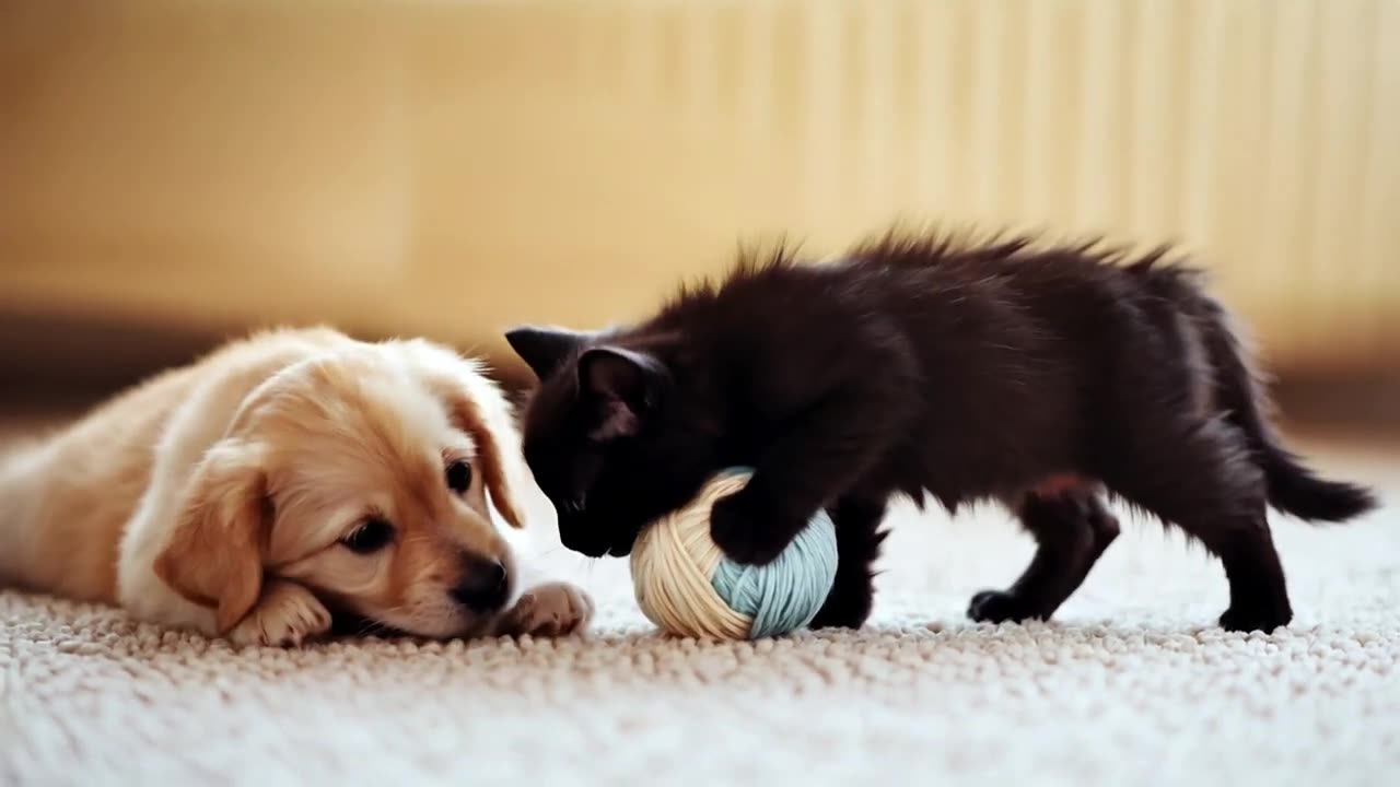 Baby Kitten And Puppy