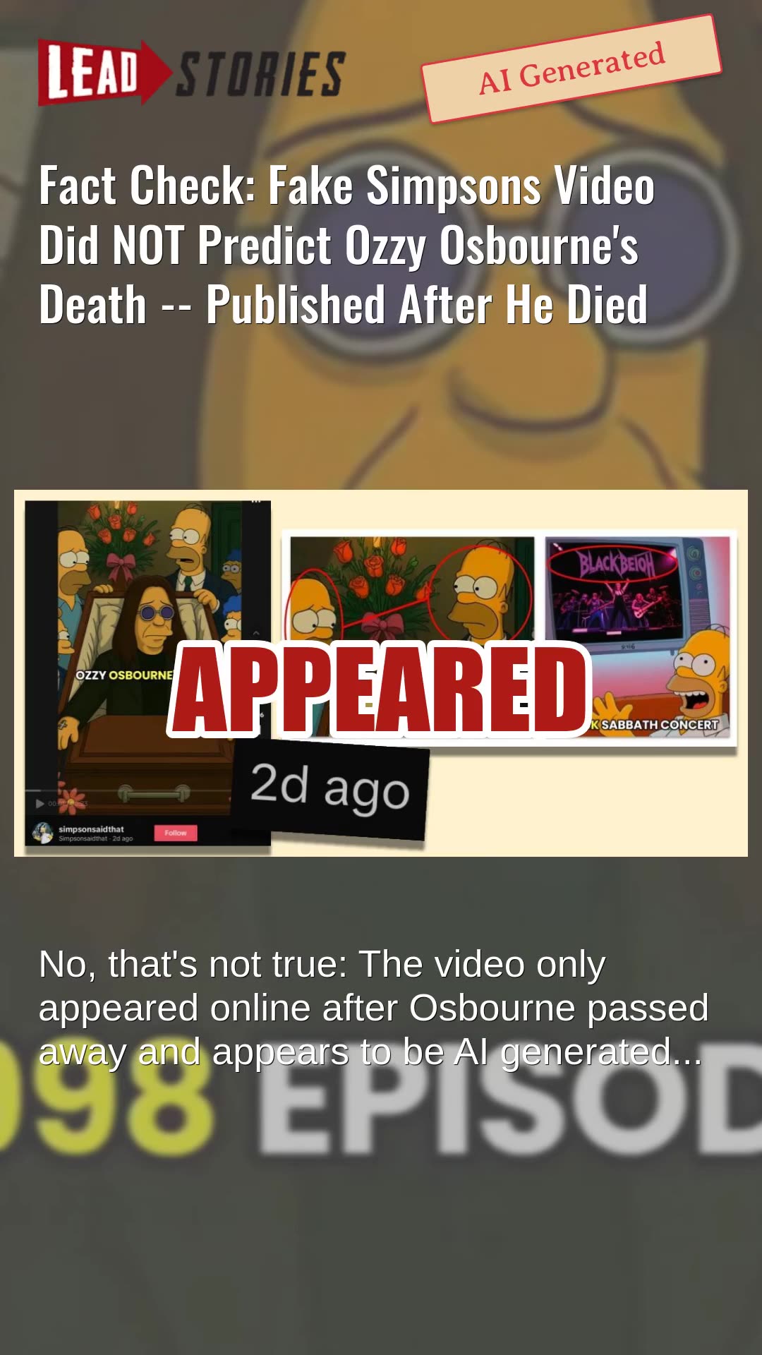 Fact Check: Fake Simpsons Video Did NOT Predict Ozzy Osbournes Death -- Published After He Died