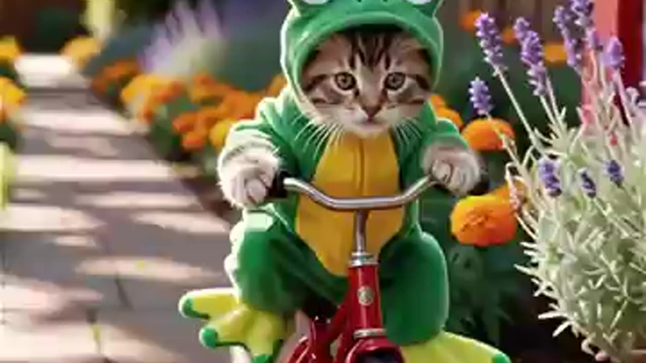 Cutest Biking Kitty Ever 🐱🚲💚 | Adorable Cat Riding a Tiny Bicycle!