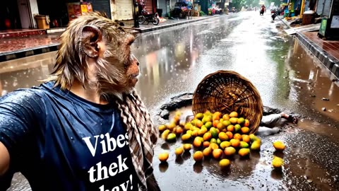 Monkey Reacts to Man Falling in Pothole During Lahore Rains!