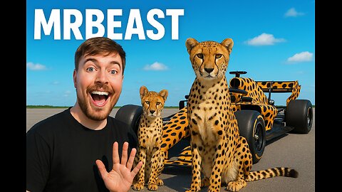 Mr beast with formula F1 racing car and chita