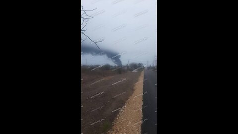 Port of Taman, one of the damaged vessels is on fire.