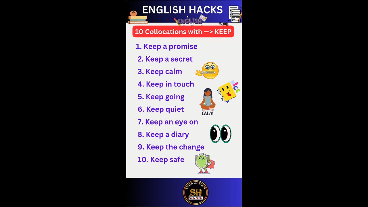 Top 10 important collocations with word Keep #studyhacks123 #english #keep #shorts