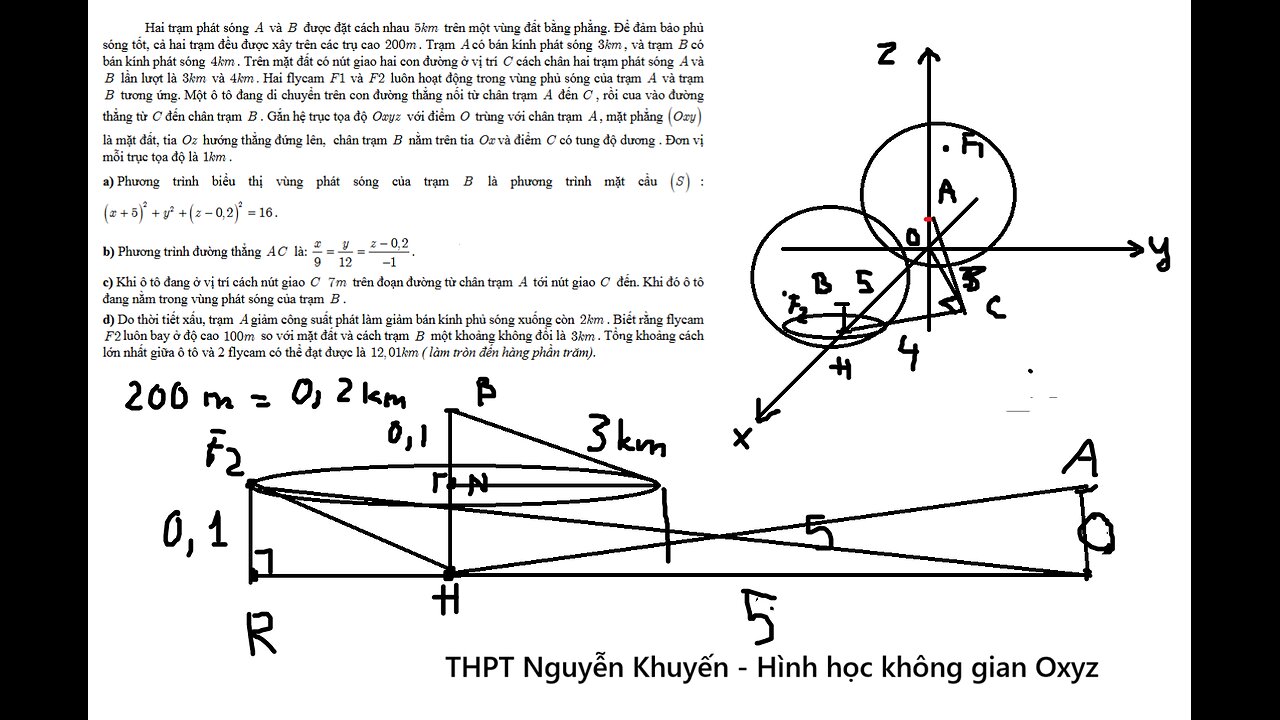 THPT Nguyễn Khuyến: Hai trạm phát sóng A và B được đặt cách nhau 5km trên một vùng đất bằng phẳng.